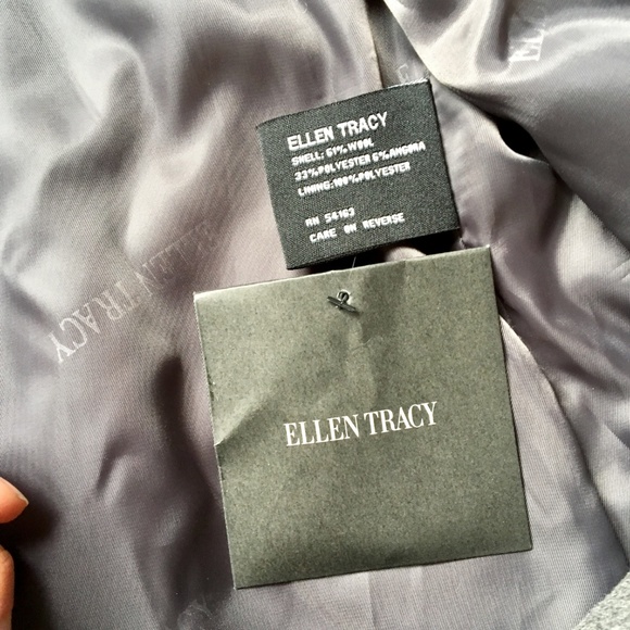 {Ellen Tracy} Wool Angora Blend Grey & Tan Coat 12 - Picture 6 of 8